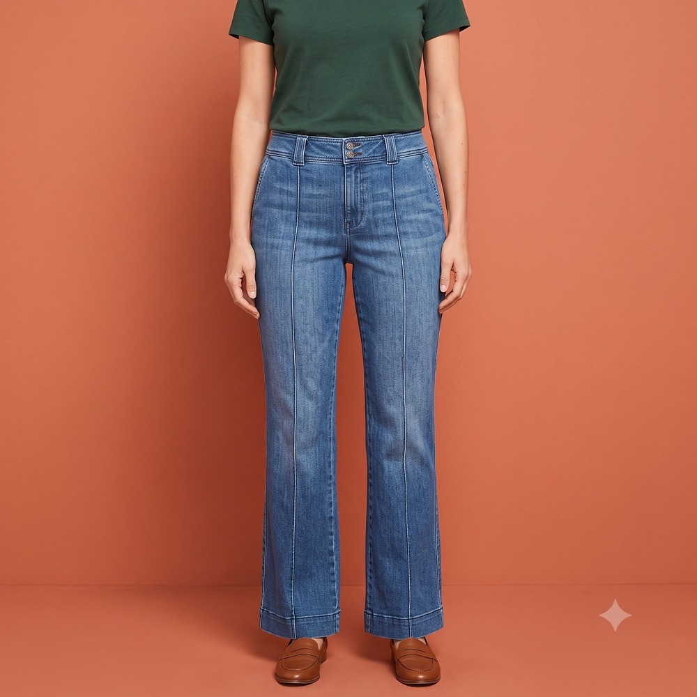 Talbots Pintuck Flare Jeans Women's 16W Lapis Wash High Rise Denim‎ Plus EUC